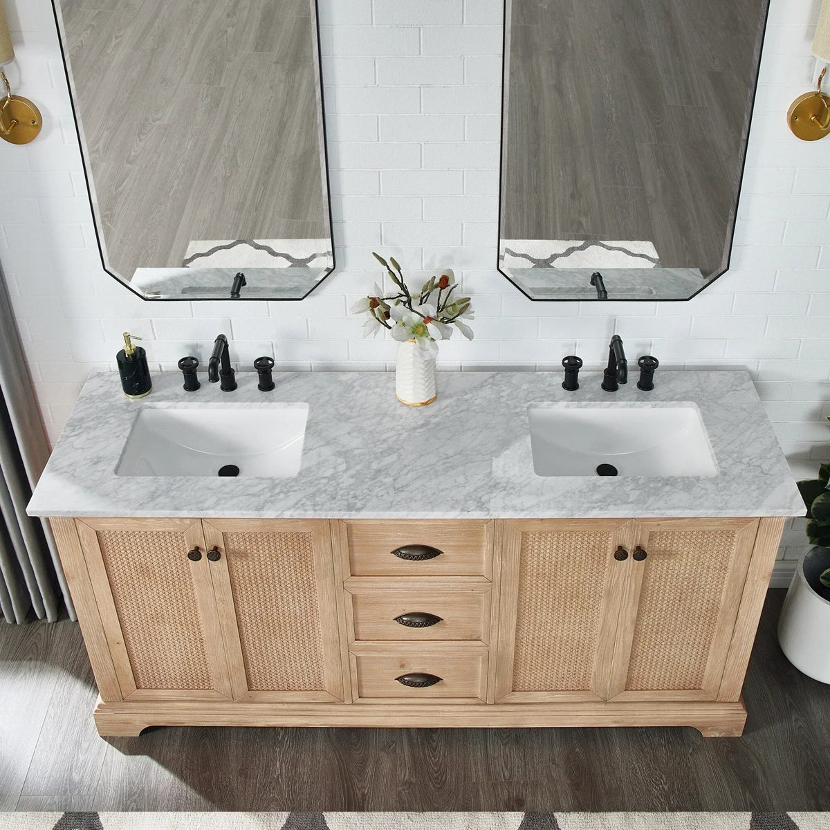 Hervas Bath Vanity with Natural Marble Top without Mirror