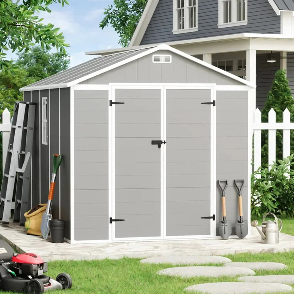 6 ft x 4 ft/6 ft x 8 ft/8 ft x 6 ft/8 ft x 10 ft All-Weather Resin Outdoor Plastic Storage Shed w/Floor, Spire Tool Shed