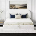 Queen Size Upholstered Bed with Lift-Up Storage - White