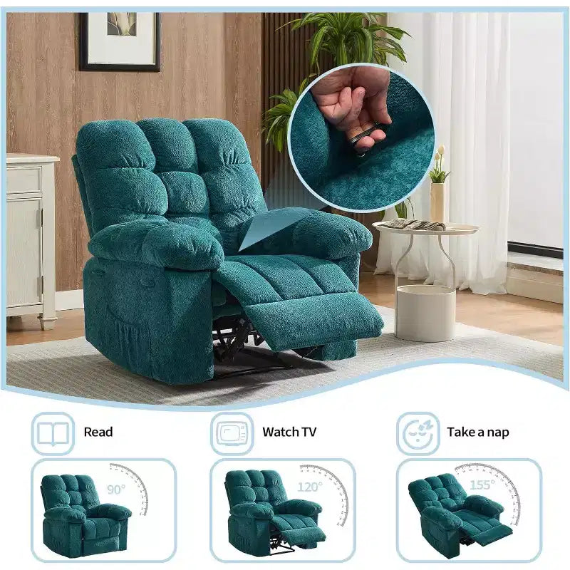 Χειροκίνητη πολυθρόνα relax, εργονομική πολυθρόνα από ύφασμα που αναπνέει με πλαϊνές τσέπες, μονοθέσιος καναπές, κατάλληλη για σαλόνι και υπνοδωμάτιο