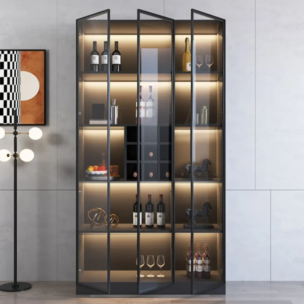 Minimalist Black Wooden Wine Rack Cabinet with Glass Door