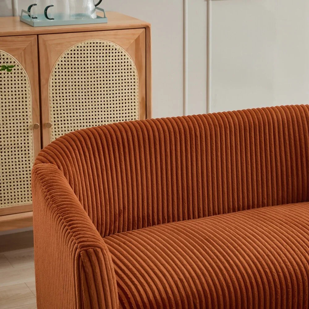 Διθέσιος καναπές από κοτλέ ύφασμα με ξύλινα πόδια σε χρώμα καρυδιάς
