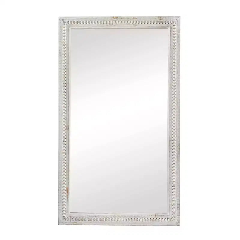 48"x28" Wood Carved Beaded Wall Mirror White - Olivia & May: Modern Rectangular Wooden, No Assembly Required