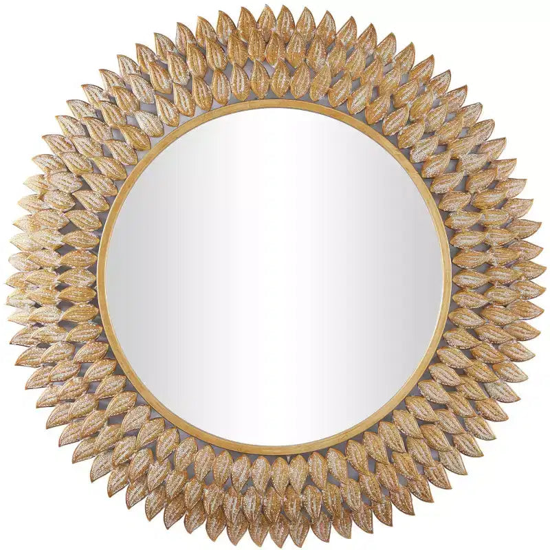 32"x32" Metal Leaf Radial Wall Mirror Gold - Olivia & May: Iron Frame, No Assembly Required