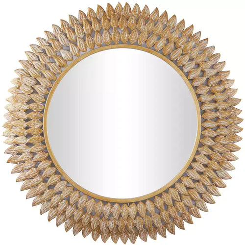 32"x32" Metal Leaf Radial Wall Mirror Gold - Olivia & May: Iron Frame, No Assembly Required