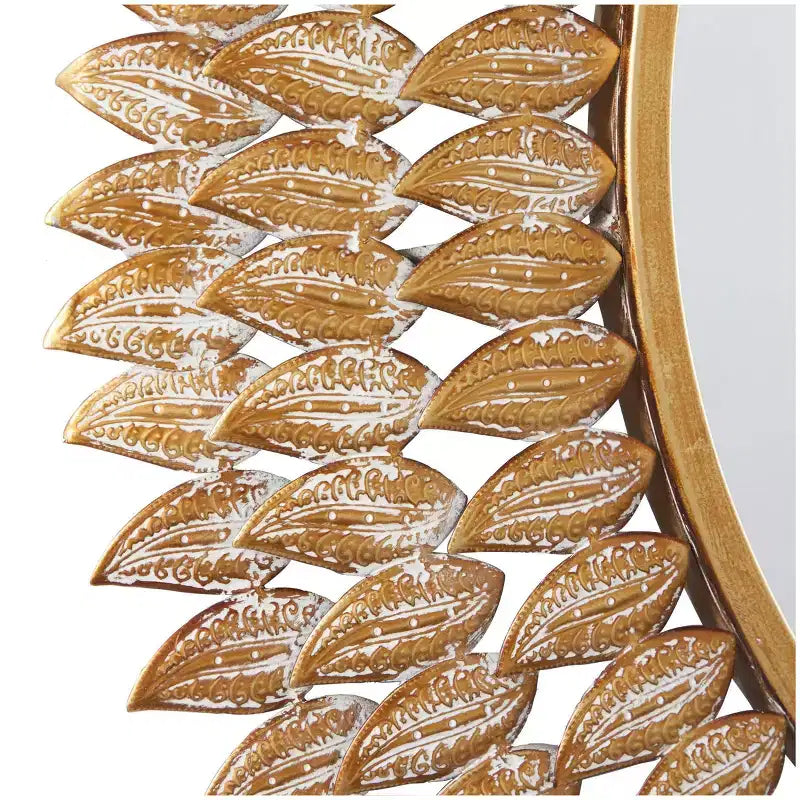 32"x32" Metal Leaf Radial Wall Mirror, Gold Iron Frame, No Assembly Required