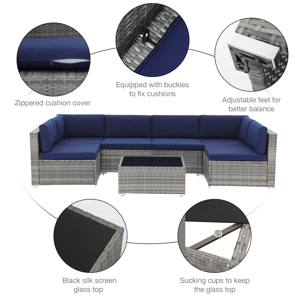 Wicker/ Steel 7-piece Outdoor Cushioned Sectional Sofa Set