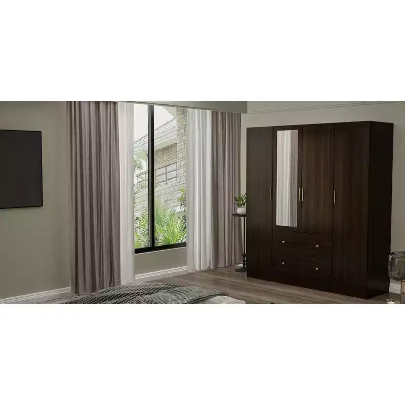 Ντουλάπα Hitow, 2 μεγάλα συρτάρια, κεντρικός χώρος κρέμασης με καθρέφτη, μινιμαλιστικό στυλ