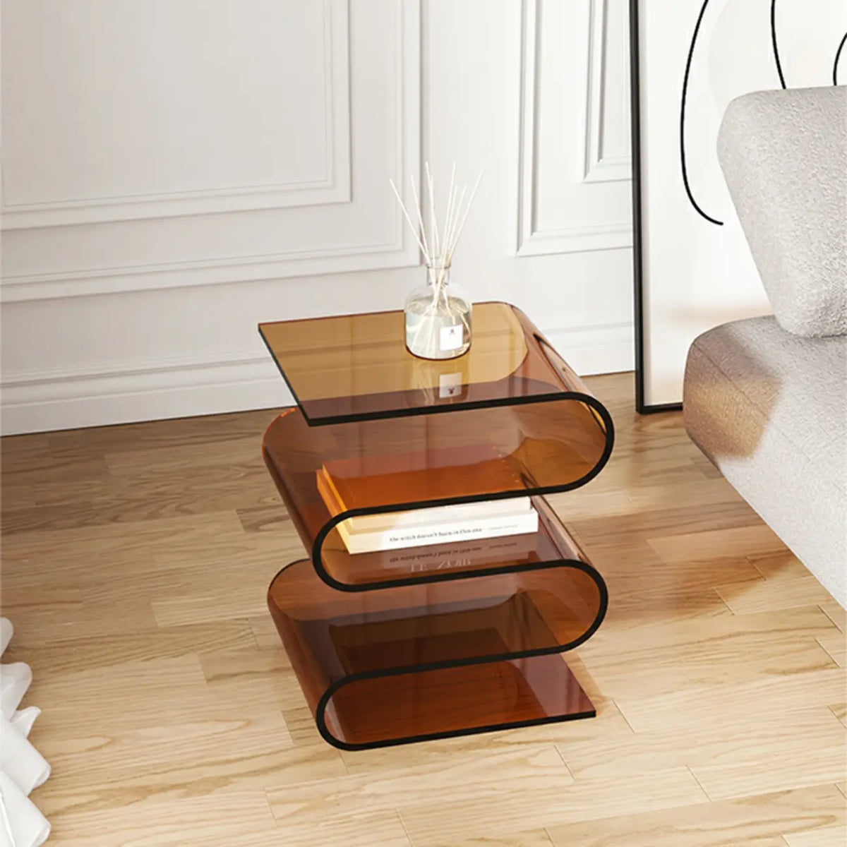 Contemporary Acrylic S-Shaped Side Table with Storage