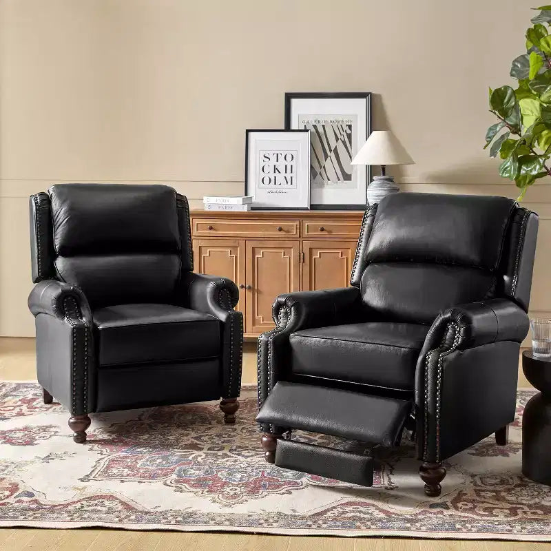 Σετ 2 Πολυθρόνων Elisabete Modern Wingback από Γνήσιο Δέρμα με Ανακλινόμενο Μηχανισμό και Διακοσμητικά Τρουκς για το Σαλόνι και την Κρεβατοκάμαρα| ART OF LIVING DESIGNS