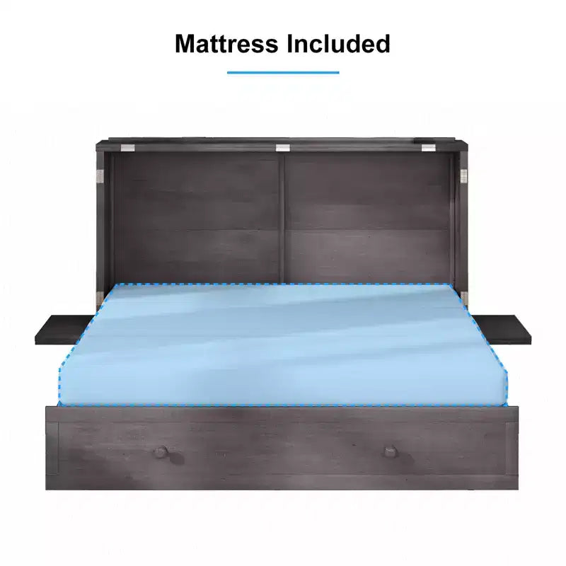 Mjkone Murphy Bed Queen, Αναδιπλούμενο κρεβάτι-ντουλάπι Cube με σταθμό φόρτισης & αποθηκευτικό χώρο