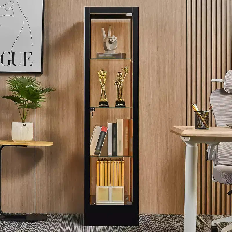 Βιτρίνα Προβολής Bekrvio 4 Επιπέδων με Κλειδαριά, Γυάλινη Βιτρίνα 63 Ιντσών με Πόρτα από Γυαλί Ασφαλείας και Ρυθμιζόμενα Ράφια