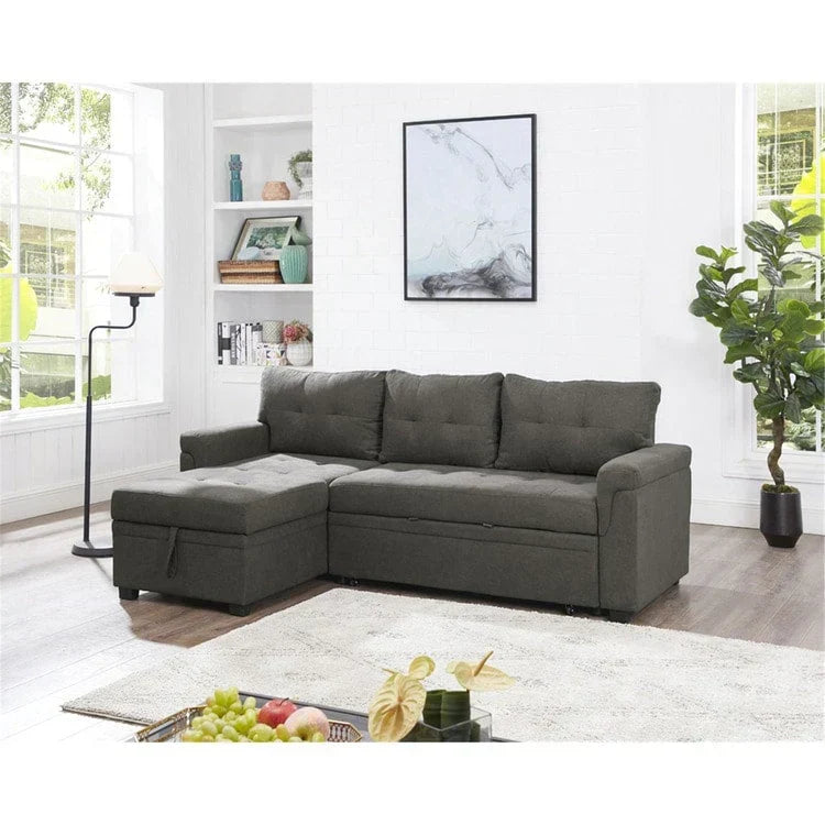 Convertible Reversible Sectional Sofa with Pull-Out Sleeper Bed, Hidden Storage Chaise, and Durable Legs