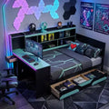 Gamer Hub Daybed με Γραφείο, Φώτα RGB, Σταθμό Φόρτισης, Συρτάρια Αποθήκευσης & Κεφαλάρι-Βιβλιοθήκη