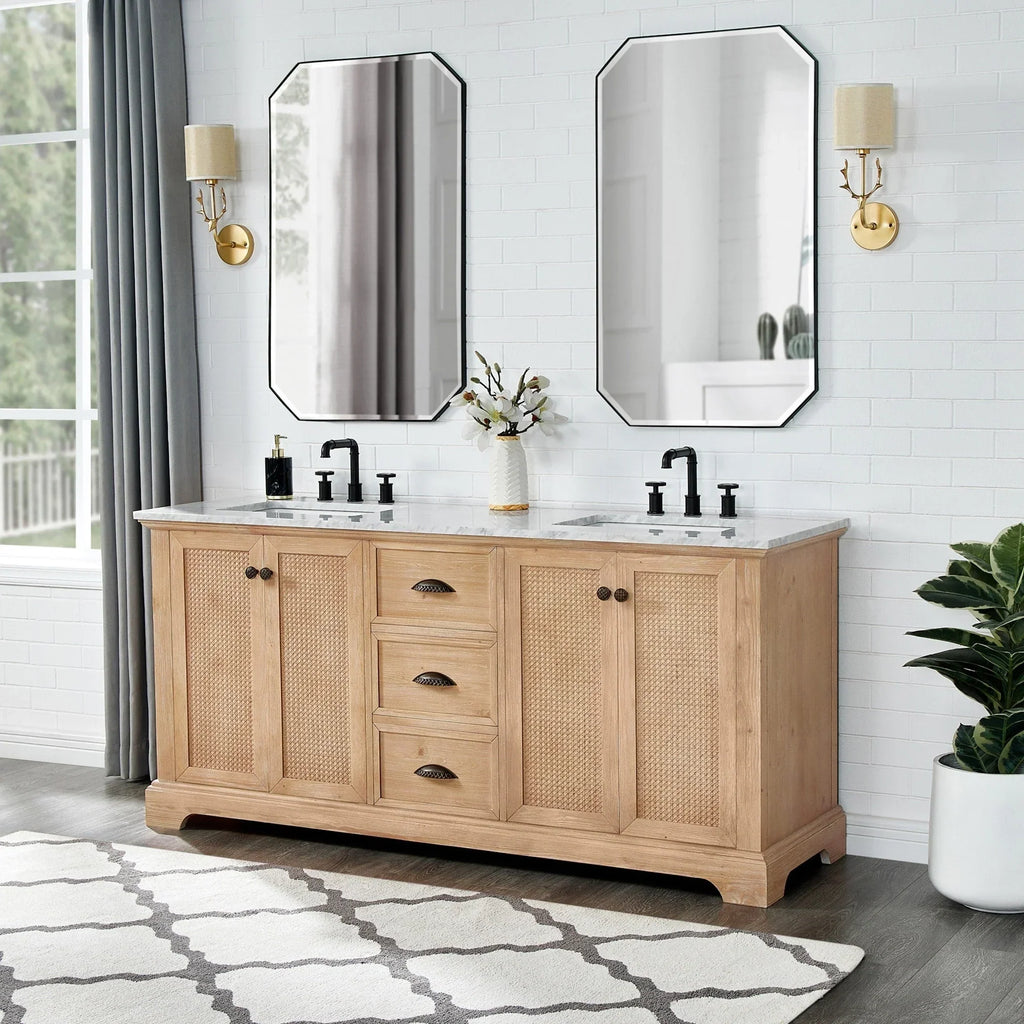 Hervas Bath Vanity with Natural Marble Top without Mirror