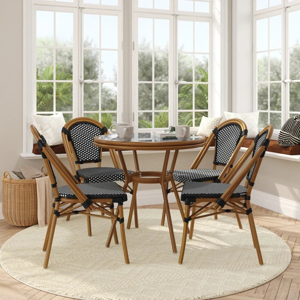 Indoor/Outdoor Commercial Bistro Set with Table and Four Chairs
