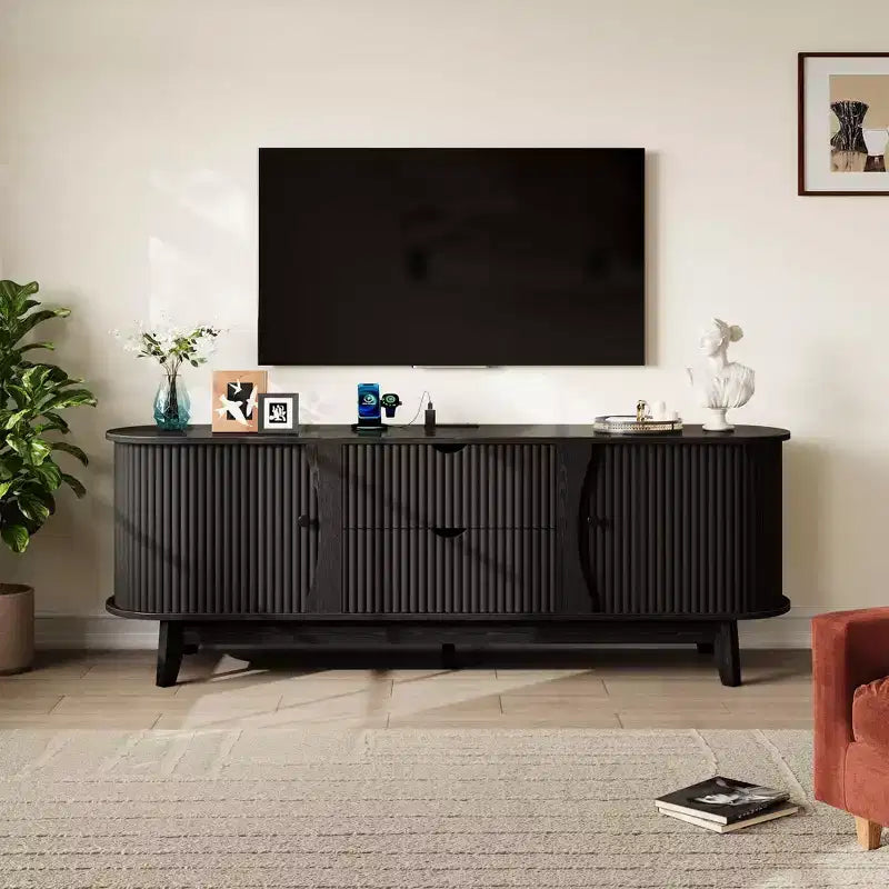 Μαύρη/Καφέ έπιπλο τηλεόρασης Mid Century με 2 συρτάρια, για 1 δωμάτιο