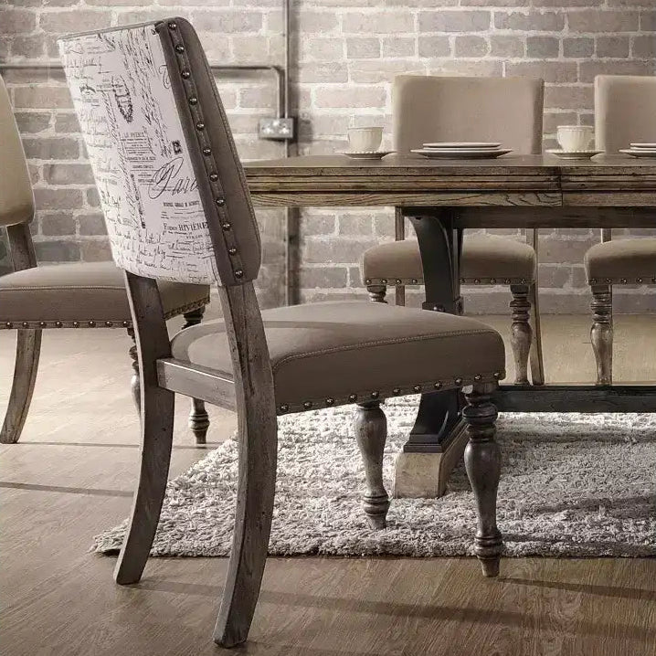 Birmingham Script Printed Driftwood Finish Dining Chair with Nail head, Set of 2