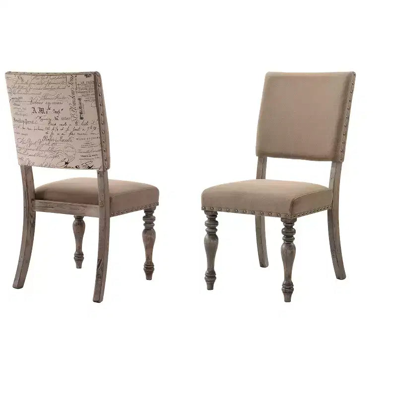 Birmingham Script Printed Driftwood Finish Dining Chair with Nail head, Set of 2