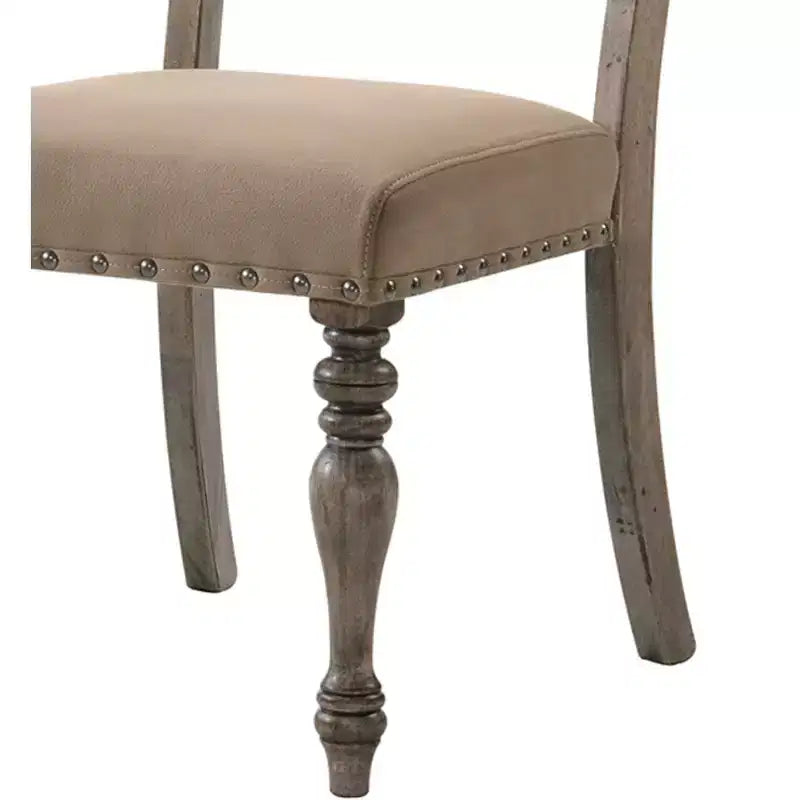 Birmingham Script Printed Driftwood Finish Dining Chair with Nail head, Set of 2