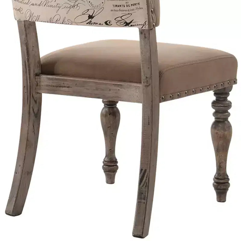 Birmingham Script Printed Driftwood Finish Dining Chair with Nail head, Set of 2