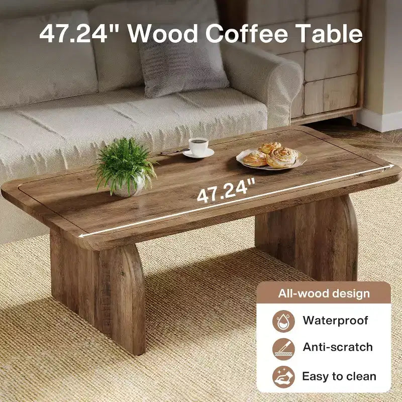 Ορθογώνιο Τραπέζι Σαλονιού Farmhouse από Ξύλο 47 Ιντσών, Χαμηλό Τραπέζι Cocktail/Τσαγιού, Εύκολη Συναρμολόγηση