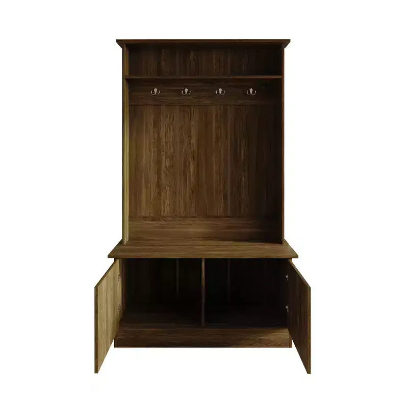 Hall Tree with Storage Bench, Entryway Coat Rack with Hooks & Shoe Storage
