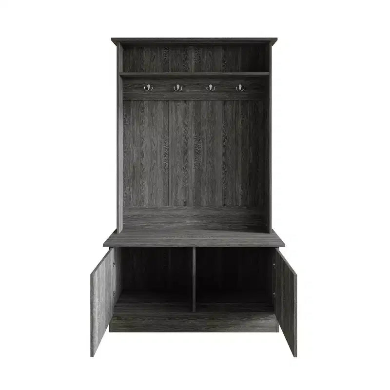 Hall Tree with Storage Bench, Entryway Coat Rack with Hooks & Shoe Storage