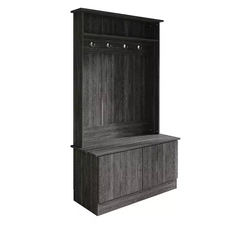 Hall Tree with Storage Bench, Entryway Coat Rack with Hooks & Shoe Storage