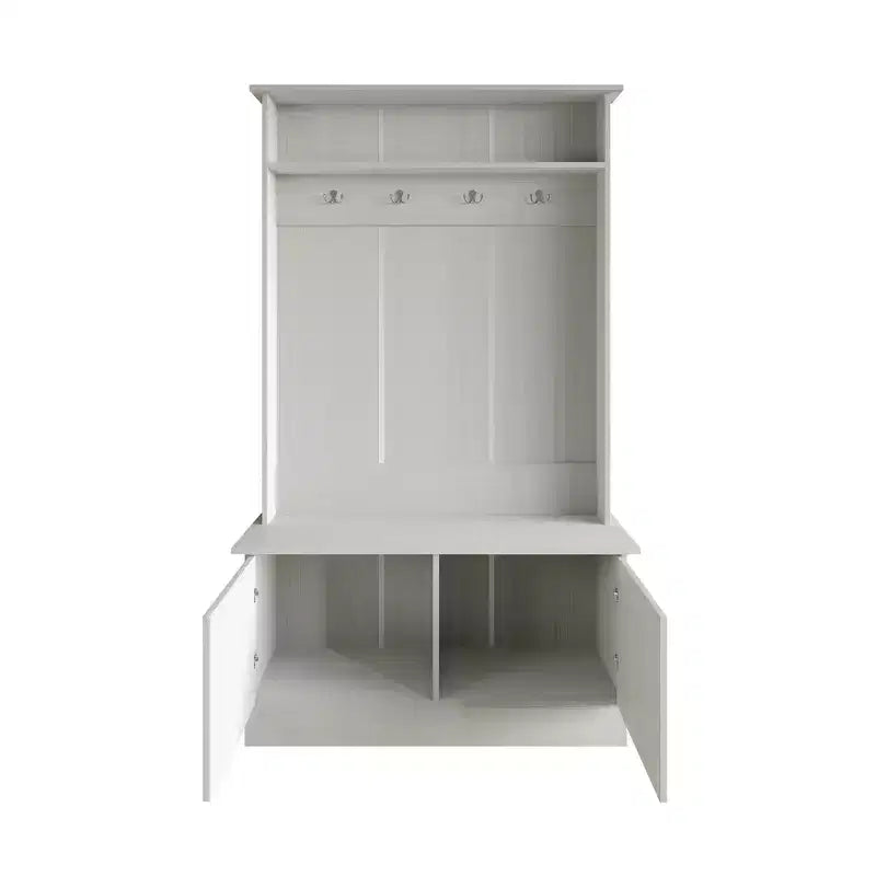 Hall Tree with Storage Bench, Entryway Coat Rack with Hooks & Shoe Storage