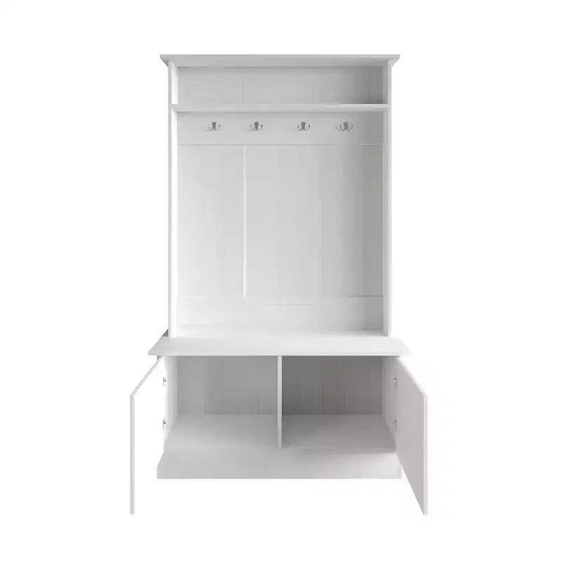 Hall Tree with Storage Bench, Entryway Coat Rack with Hooks & Shoe Storage