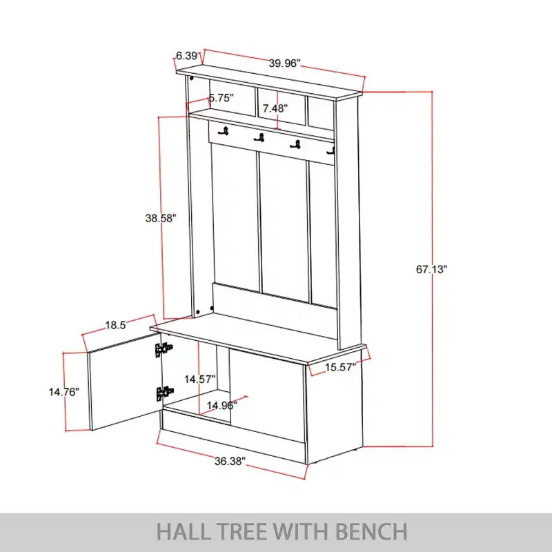 Hall Tree with Storage Bench, Entryway Coat Rack with Hooks & Shoe Storage