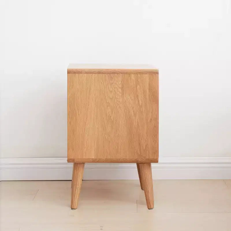 Solid Oak Wood & Rattan Nightstand with Two Drawers, 21.26H Bedside Table