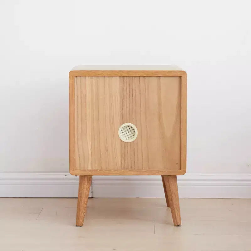 Solid Oak Wood & Rattan Nightstand with Two Drawers, 21.26H Bedside Table