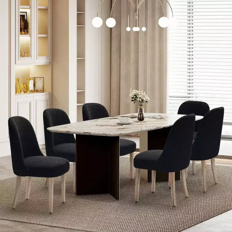 Mid-Century Modern Boucle Upholstered Dining Chair, Set of 6, Water-Resistant Fabric