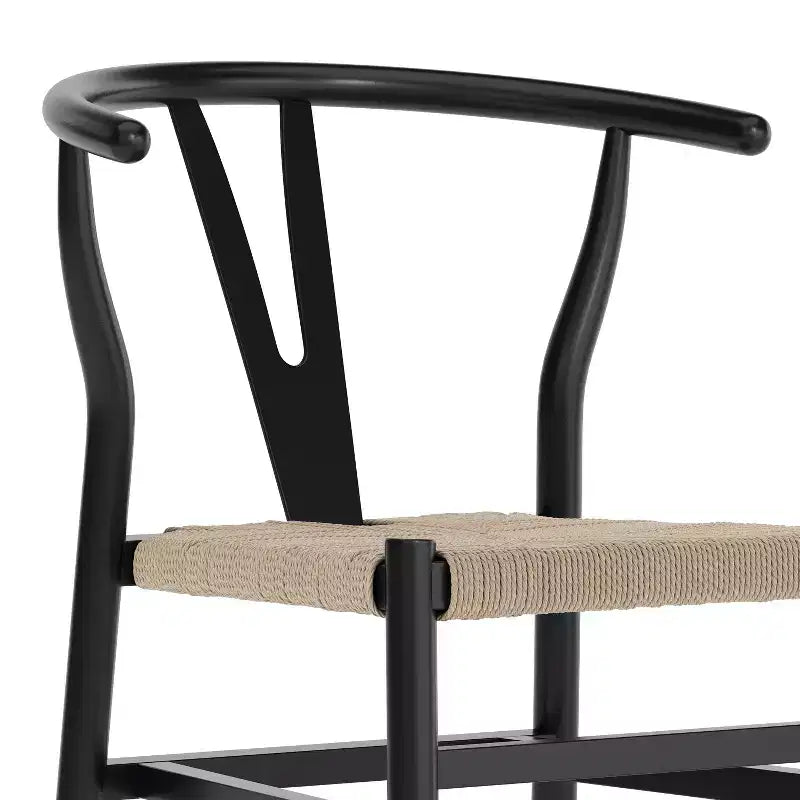 Set of 2 Stackable Y-Back Dining Chairs with Solid Wood Frame & Woven Kraft Paper Rope Seats