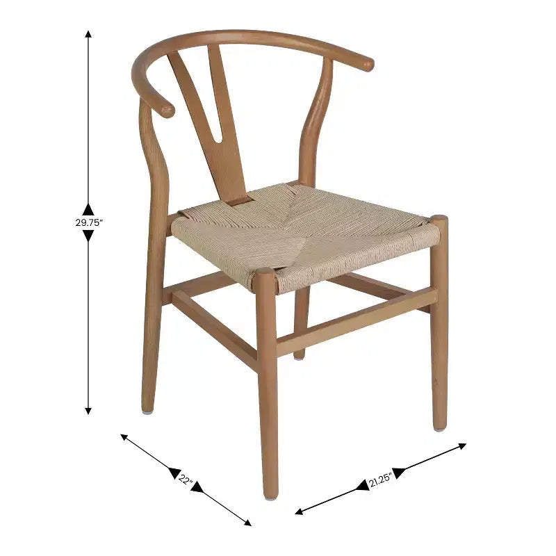 Set of 2 Stackable Y-Back Dining Chairs with Solid Wood Frame & Woven Kraft Paper Rope Seats