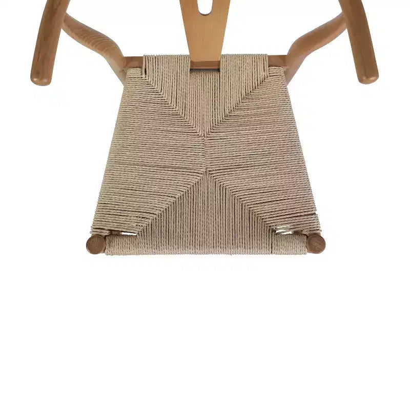 Set of 2 Stackable Y-Back Dining Chairs with Solid Wood Frame & Woven Kraft Paper Rope Seats