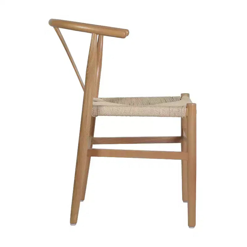 Set of 2 Stackable Y-Back Dining Chairs with Solid Wood Frame & Woven Kraft Paper Rope Seats