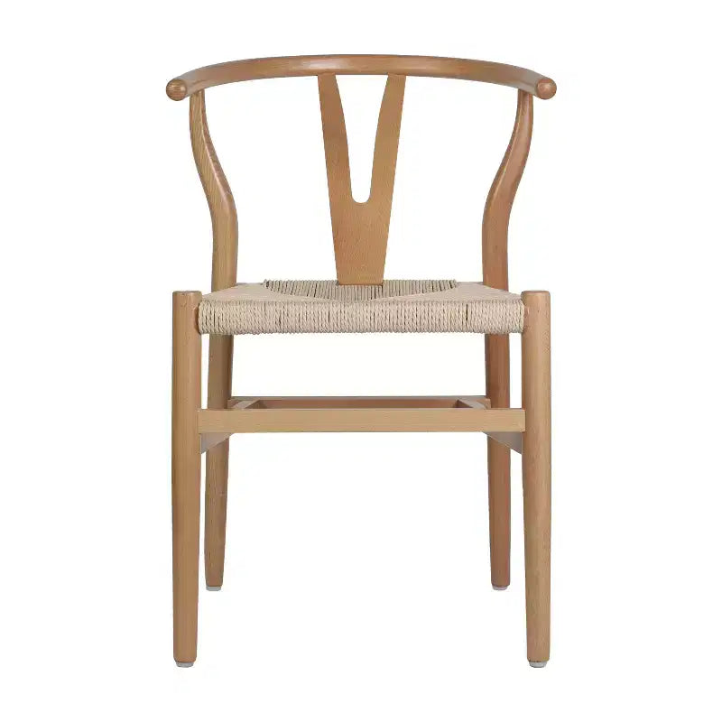 Set of 2 Stackable Y-Back Dining Chairs with Solid Wood Frame & Woven Kraft Paper Rope Seats