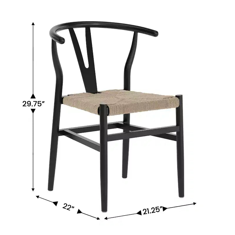 Set of 2 Stackable Y-Back Dining Chairs with Solid Wood Frame & Woven Kraft Paper Rope Seats