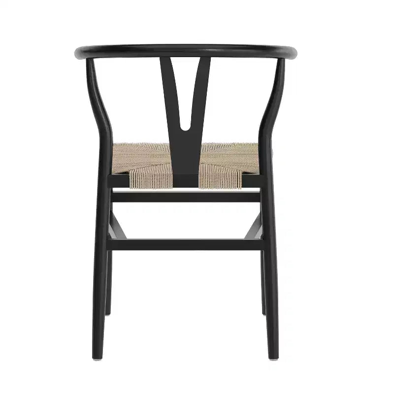 Set of 2 Stackable Y-Back Dining Chairs with Solid Wood Frame & Woven Kraft Paper Rope Seats