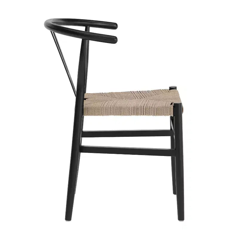 Set of 2 Stackable Y-Back Dining Chairs with Solid Wood Frame & Woven Kraft Paper Rope Seats