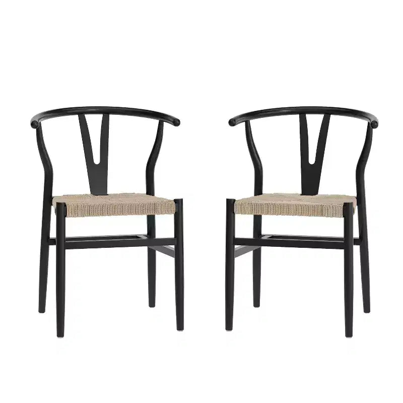 Merrick Lane Set of 2 Stack Dining Chairs with Y-Back Style Design, Solid Wood Frames, Woven Kraft Paper Rope Seats