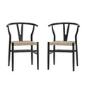 Merrick Lane Set of 2 Stack Dining Chairs with Y-Back Style Design, Solid Wood Frames, Woven Kraft Paper Rope Seats