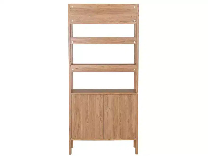 4-Shelf 2-Door Bookcase, Oak Finish, Freestanding Storage Cabinet for Living Room or Office