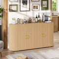 63 Oak Fluted Sideboard Buffet Cabinet, Modern Curved Credenza with Adjustable Shelves, Multipurpose Wood Storage Cabinet for Dining/Living Room