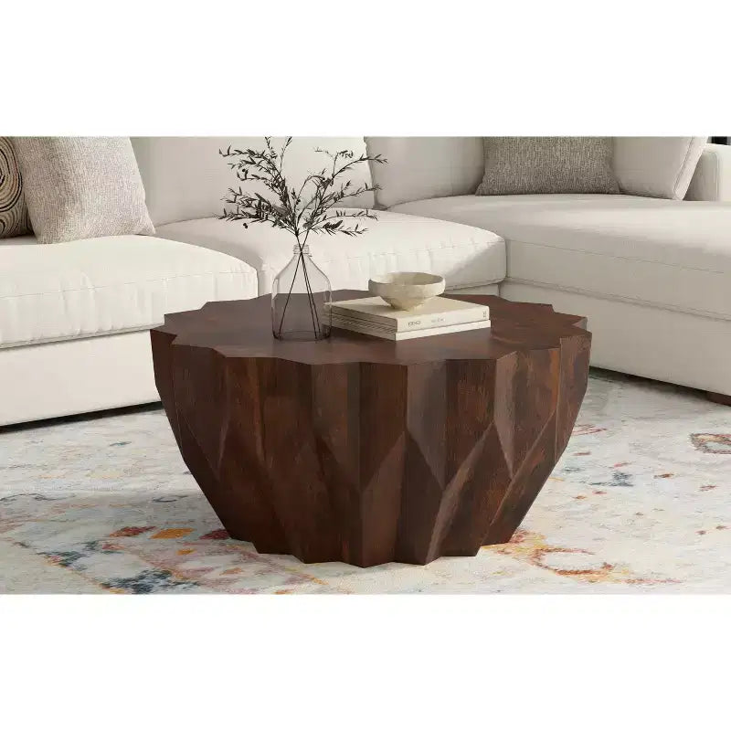 34-Inch Wide Solid Mango Wood Polygon Contemporary Coffee Table, Fully Assembled