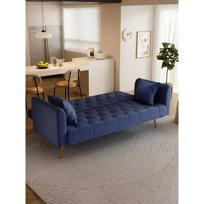 American Style Button Tufted Convertible Sofa Bed with Adjustable Back, Velvet Upholstered Sleeper Couch for Living Room or Apartment