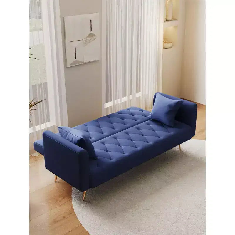 American Style Button Tufted Convertible Sofa Bed with Adjustable Back, Velvet Upholstered Sleeper Couch for Living Room or Apartment